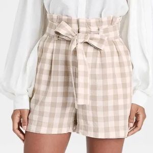 Gingham Print High-Rise Paperbag Shorts